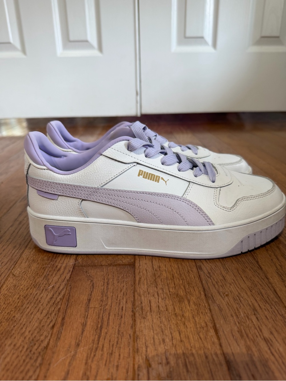Puma White and Lavender Platform Sneakers